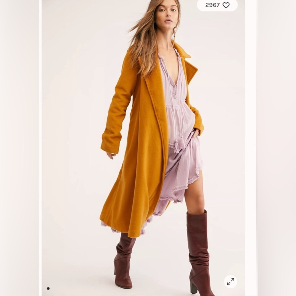Free People Sierra Mustard Yellow Long Wool Coat Size XS